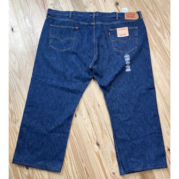 NEW Levis Mens 501 Original Fit Denim Jeans Straight Button Fly 52x28 Hemmed - Picture 1 of 6